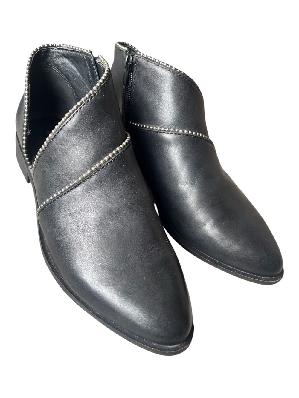 Lucky Brand Black Leather Pointed Ankle Booties with Studded Trim Size 8 M/ 38.5